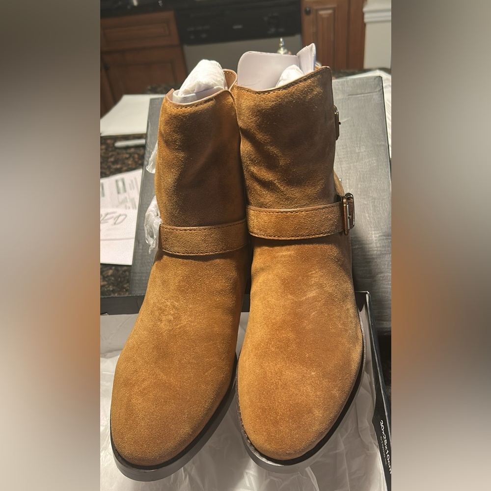 🤎🍂27 Edit Womens Kaiser Leather Pull On Whiskey Suede Booties Sz 9.5 NEW🤎🍂
